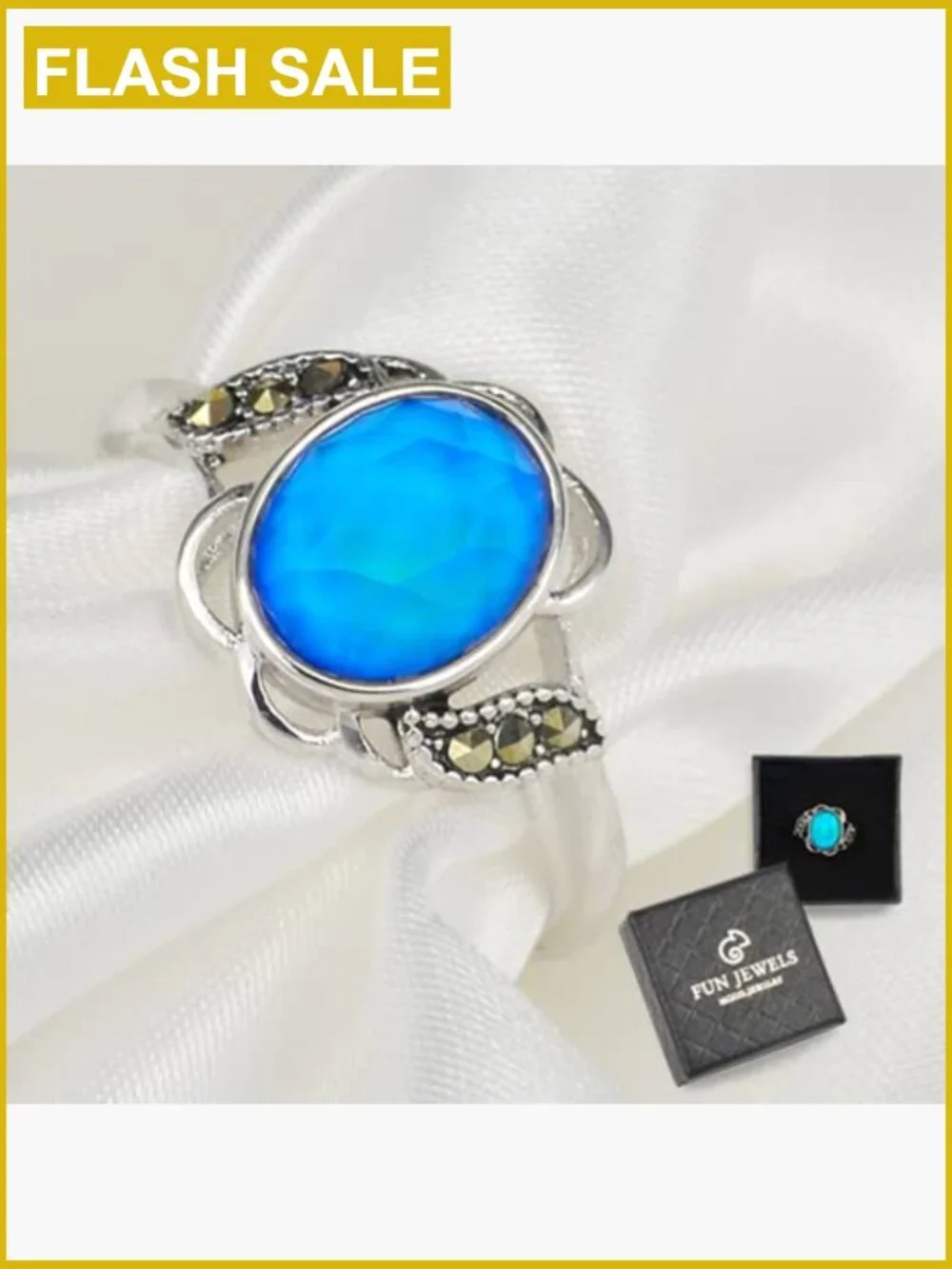 Vintage Flower Mood Ring Adjustable Brass Crystal Size 8mm